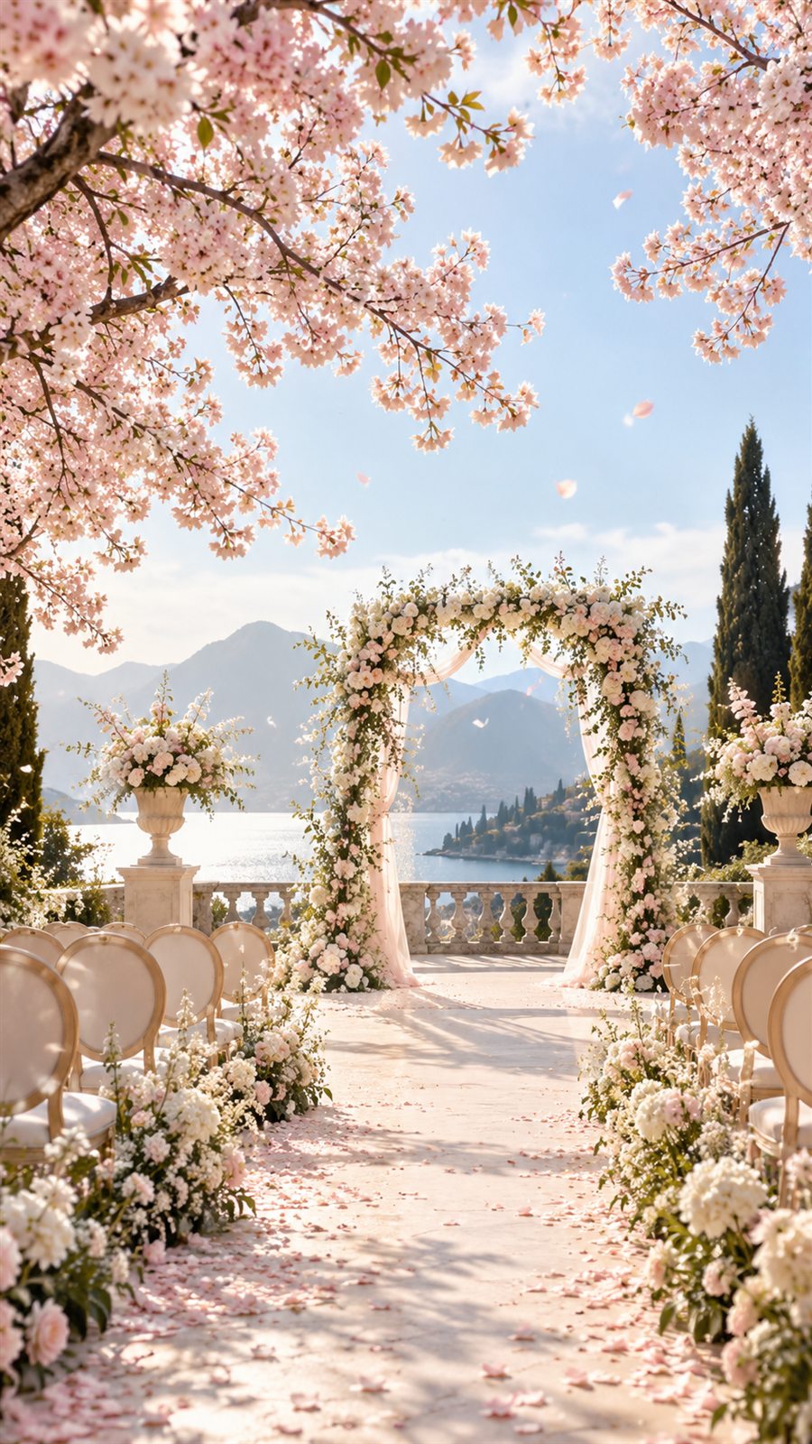 Romantik düğün davetiyesi yazıları için kiraz çiçeği tasarımı